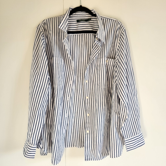 Lauren Ralph Lauren Tops - Lauren Ralph Lauren Blue White Striped Button Down Shirt Womens 3X Cotton